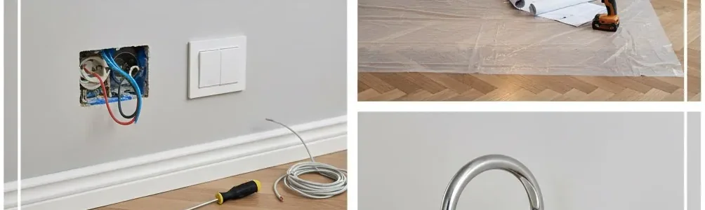 Prise électrique, fils, tournevis — intervention électricité